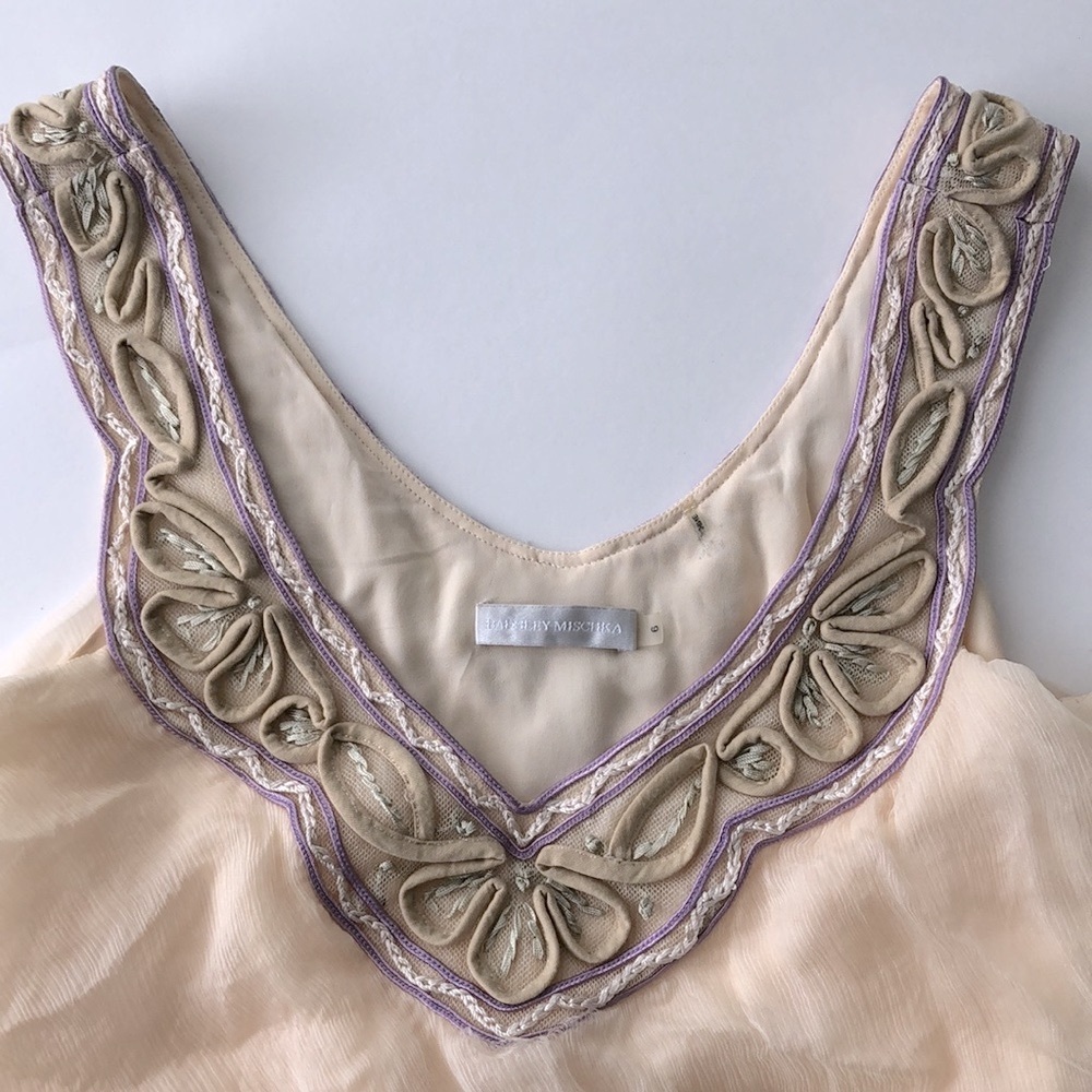 Badgely Mishka silk ruffle embroidered top